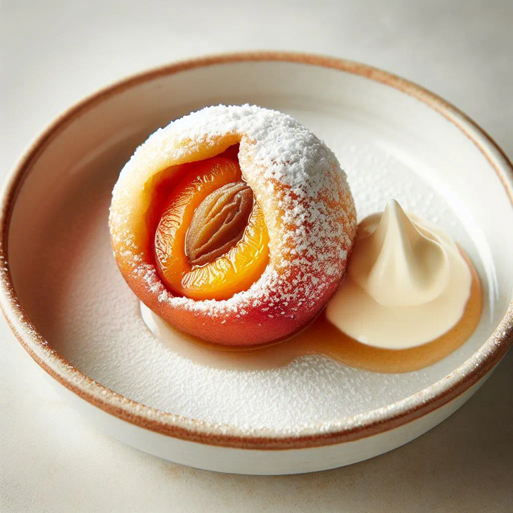 Austrian apricot dumplings rolled in buttery breadcrumbs and dusted with icing sugar