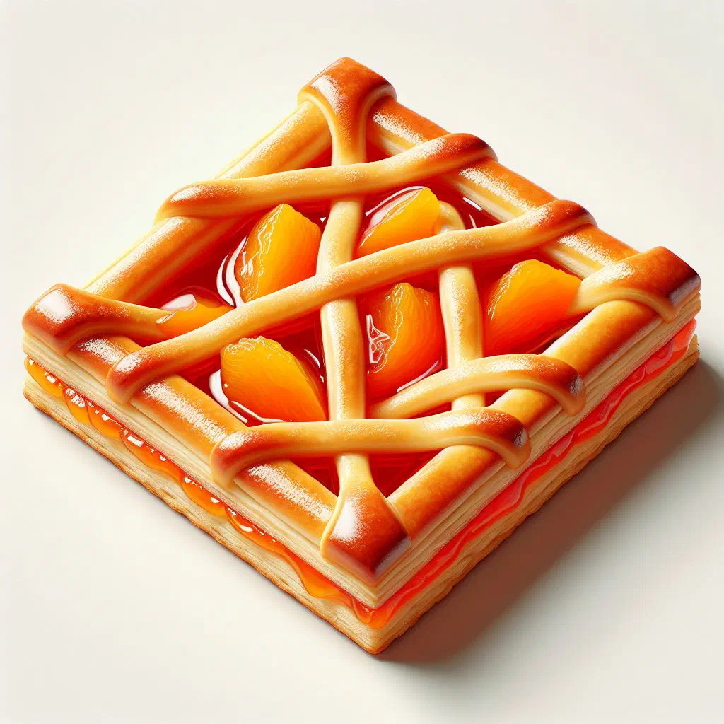 Apricot slices on a sponge base dusted with icing sugar