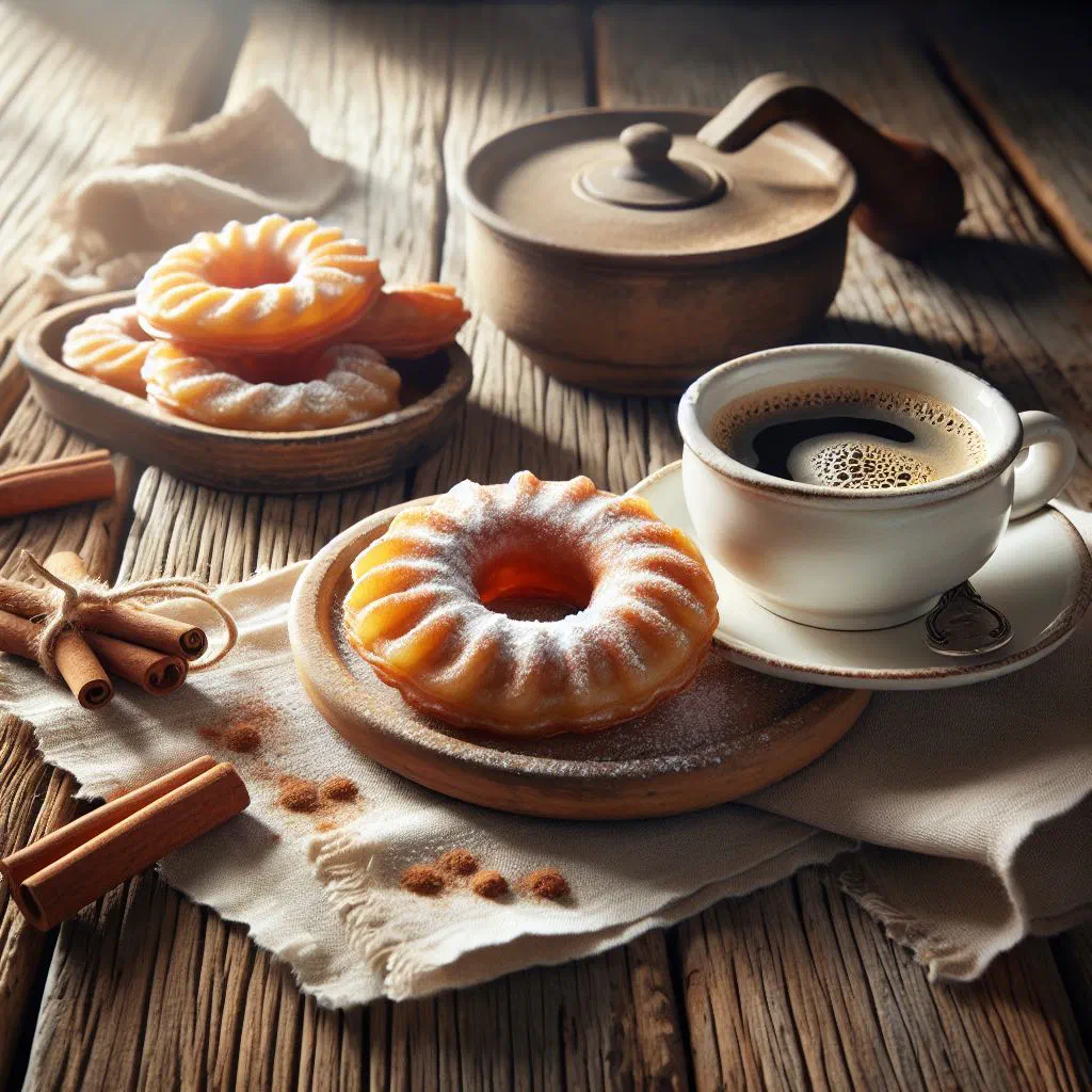 Golden Austrian Bauernkrapfen dusted with icing sugar