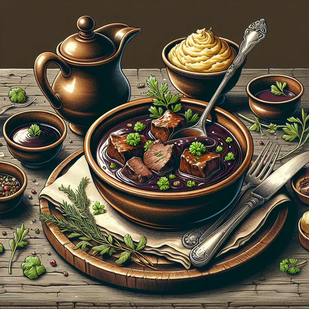 Rich chamois ragout in a deep bowl garnished with fresh herbs