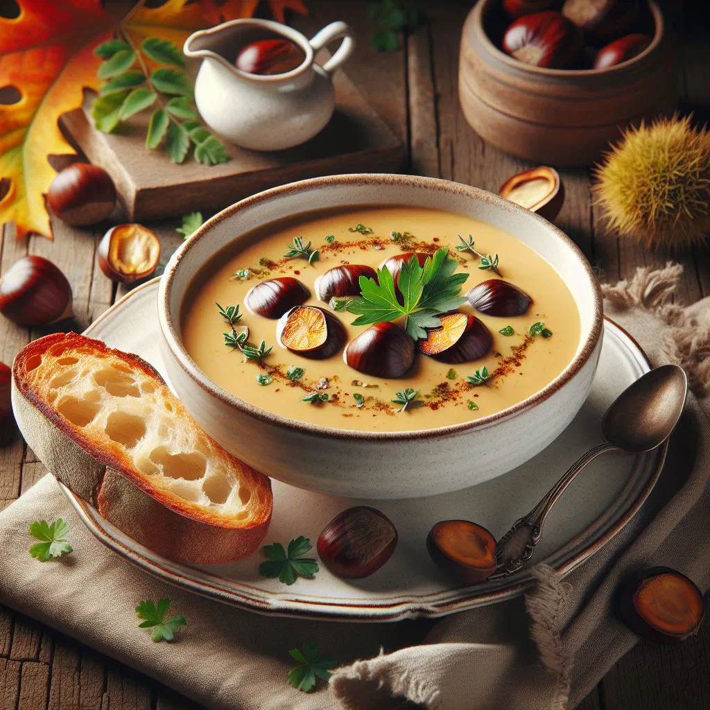 Creamy Austrian chestnut soup garnished with fresh parsley