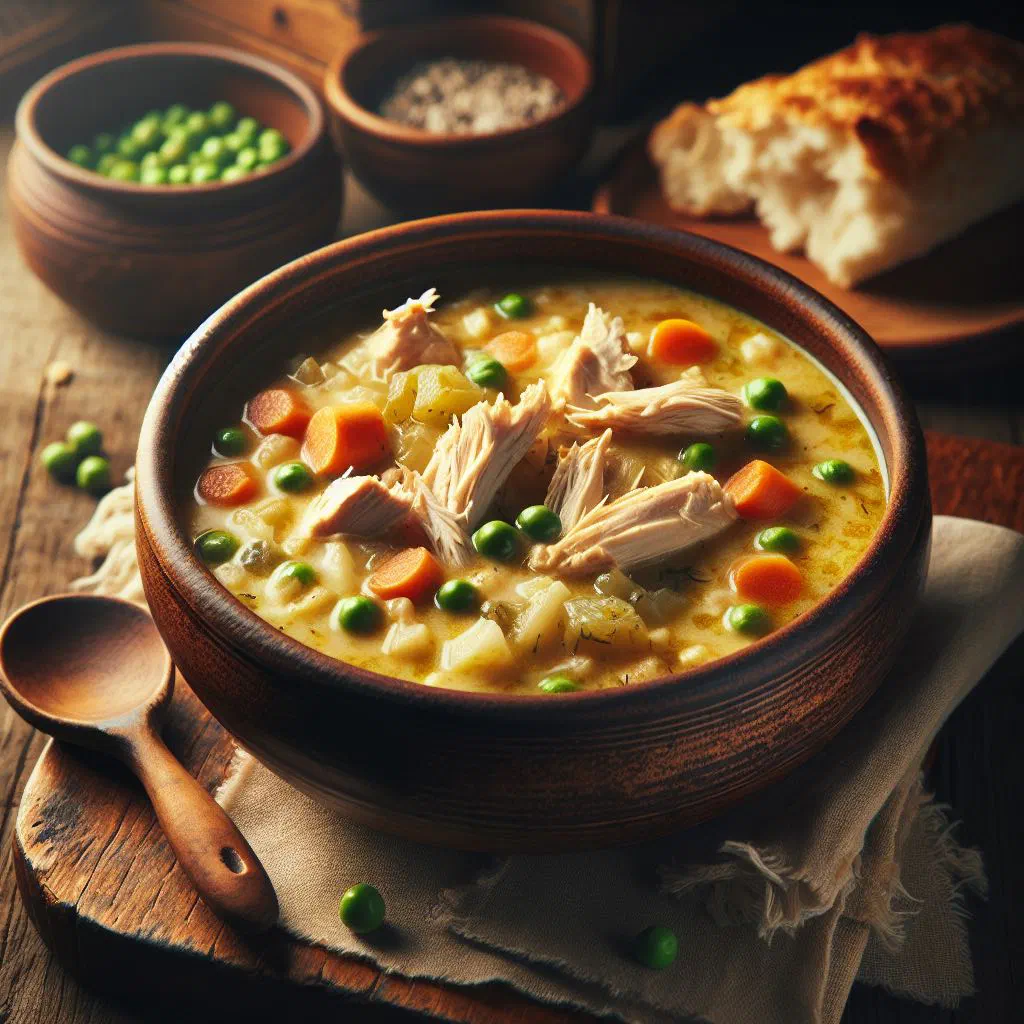 A bowl of creamy Austrian chicken soup garnished with fresh parsley