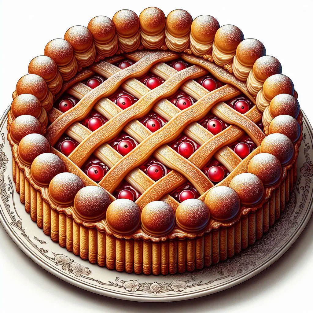 Linzer torte with a lattice top and redcurrant jam filling, dusted with icing sugar