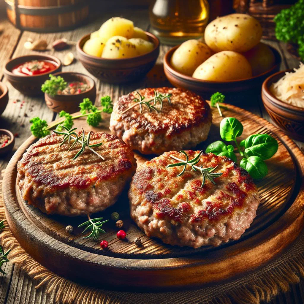 Golden pan-fried Austrian meat patties served on a plate
