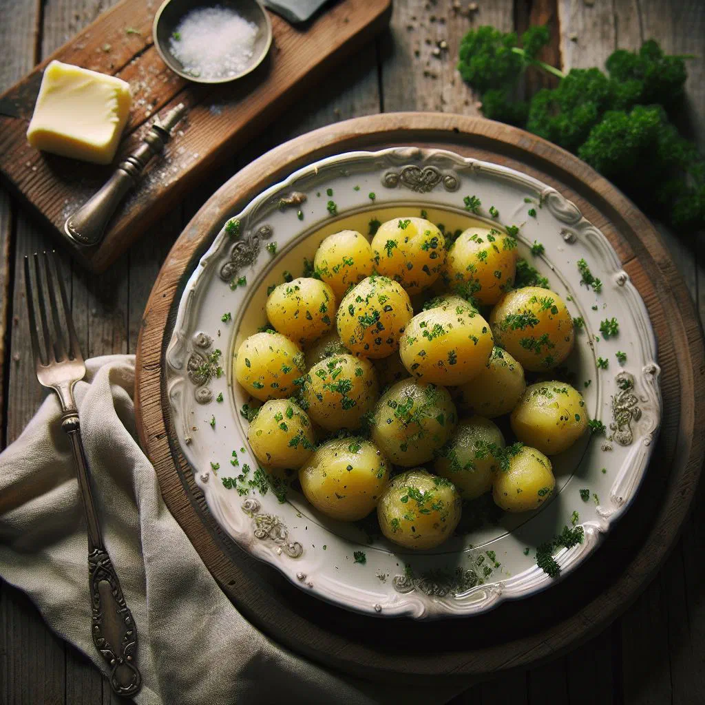 Buttered parsley potatoes garnished with fresh chopped parsley