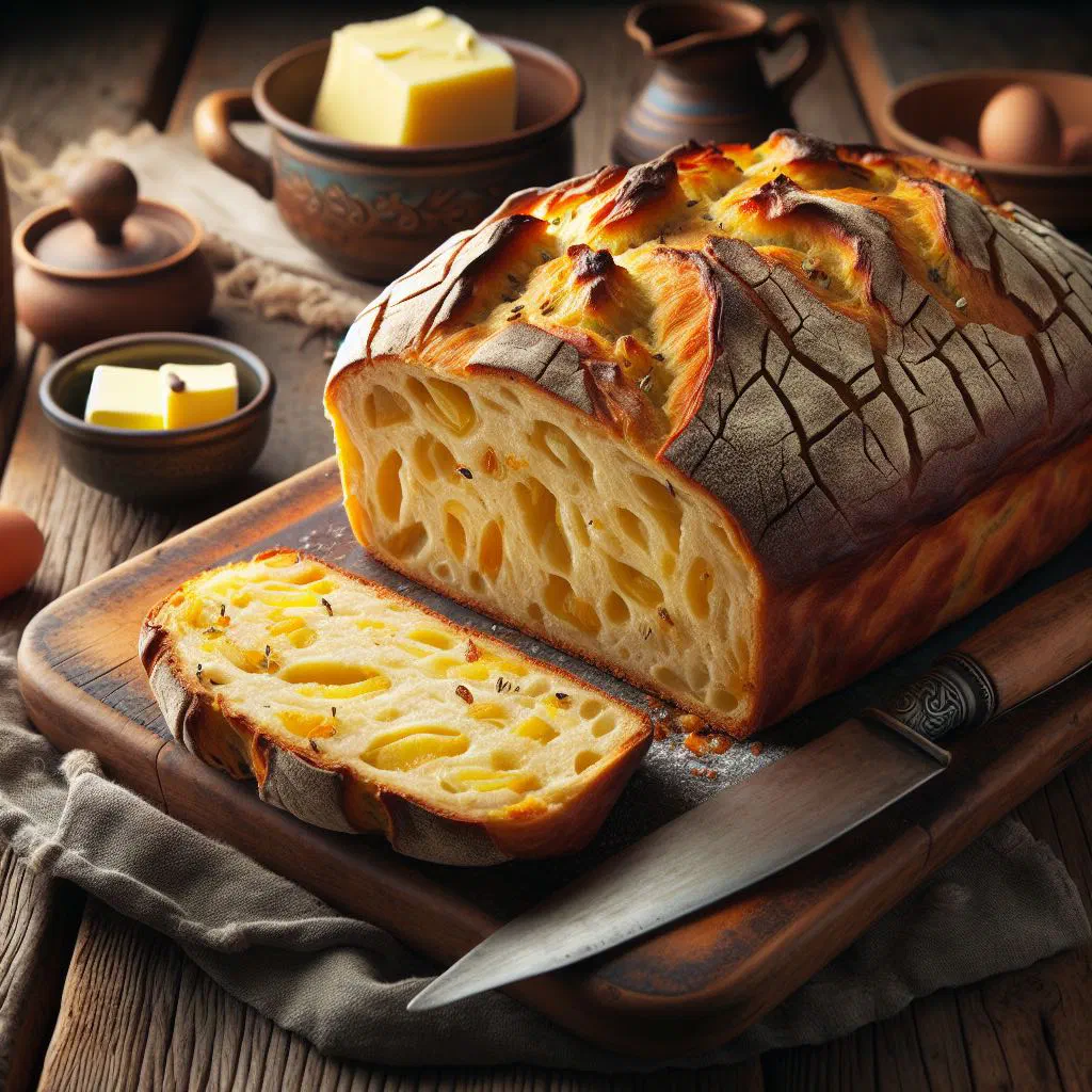 Rustic Austrian potato bread with a golden, crusty top