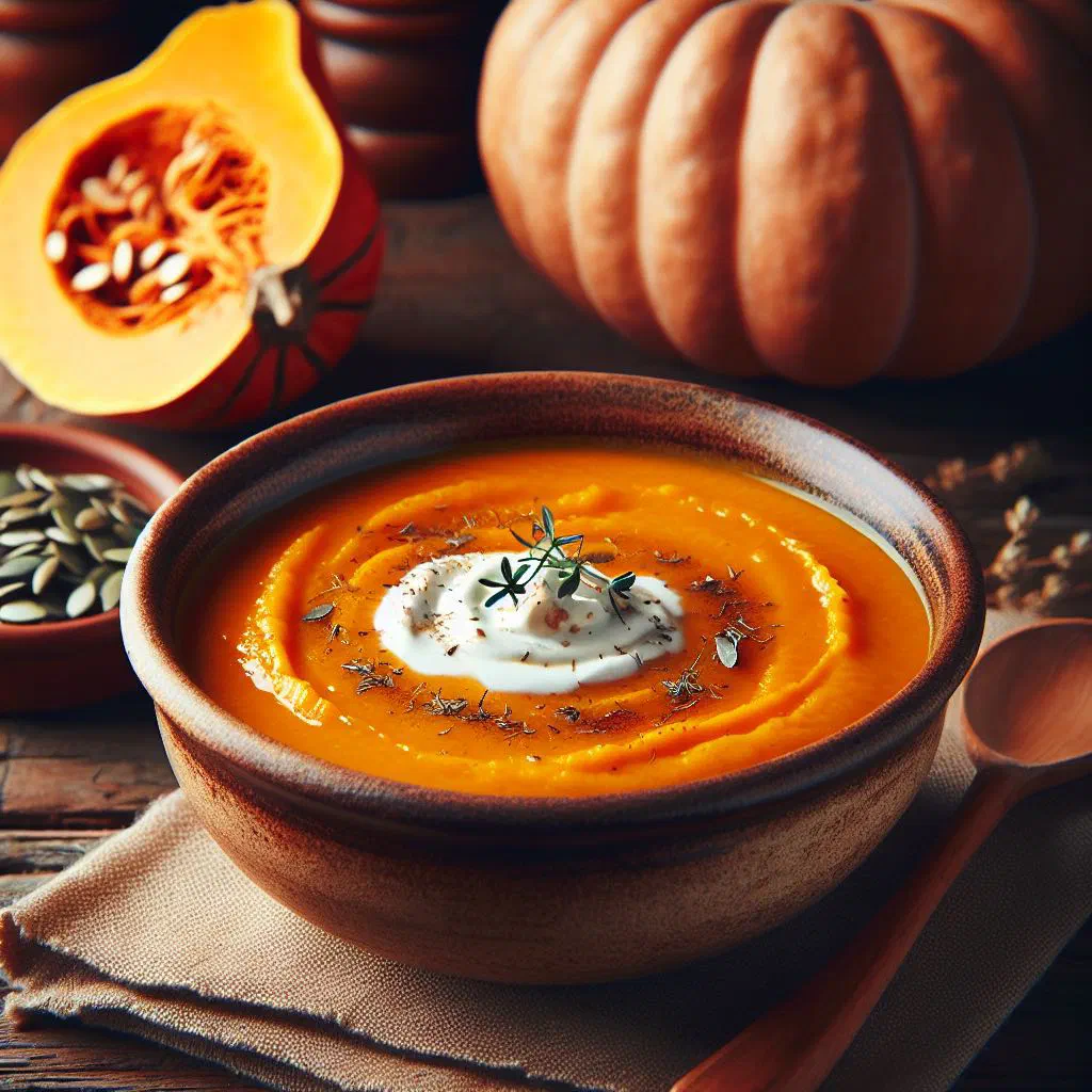 Creamy Austrian pumpkin soup topped with pumpkin seeds and pumpkin seed oil