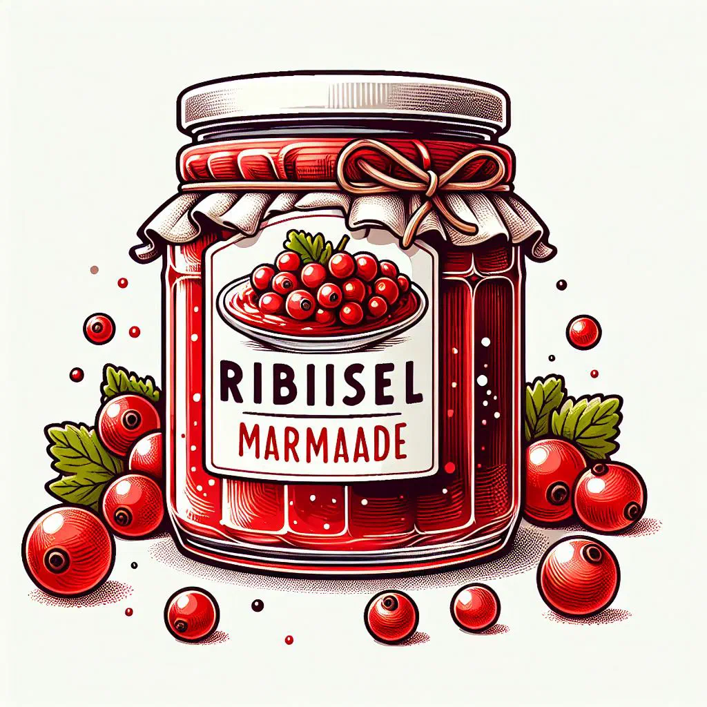 Jars of homemade redcurrant jam with fresh redcurrants beside them