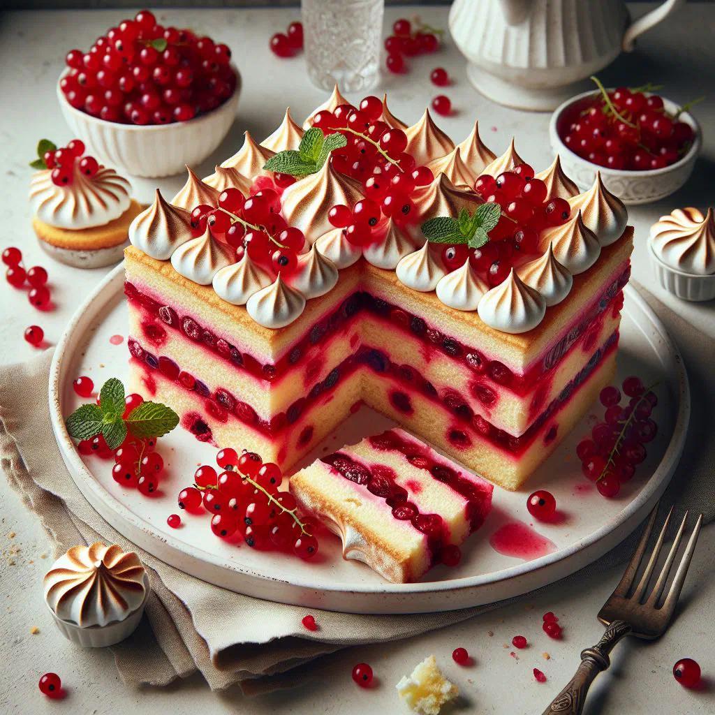 Austrian redcurrant slices on a sponge base, dusted with icing sugar