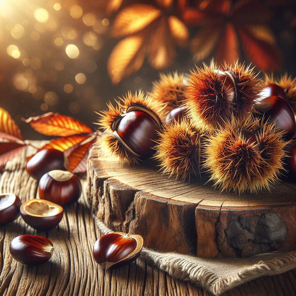 Warm roasted chestnuts with split, golden-brown shells in a rustic bowl