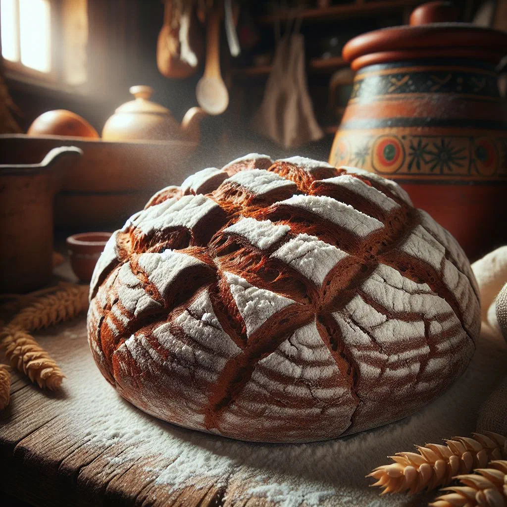 Crusty golden-brown Austrian rye rolls on a wooden board