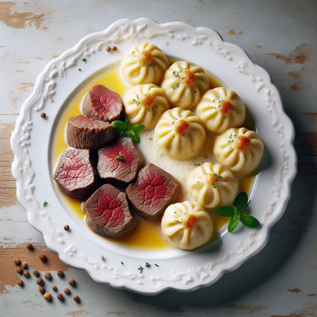 Veal lights in a creamy sauce served with sliced bread dumpling and parsley