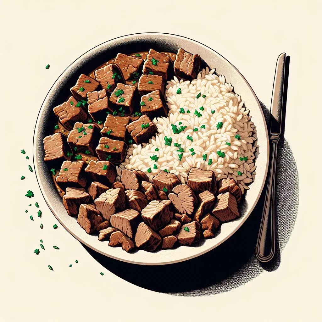 Viennese rice and meat in a tomato sauce, garnished with fresh parsley