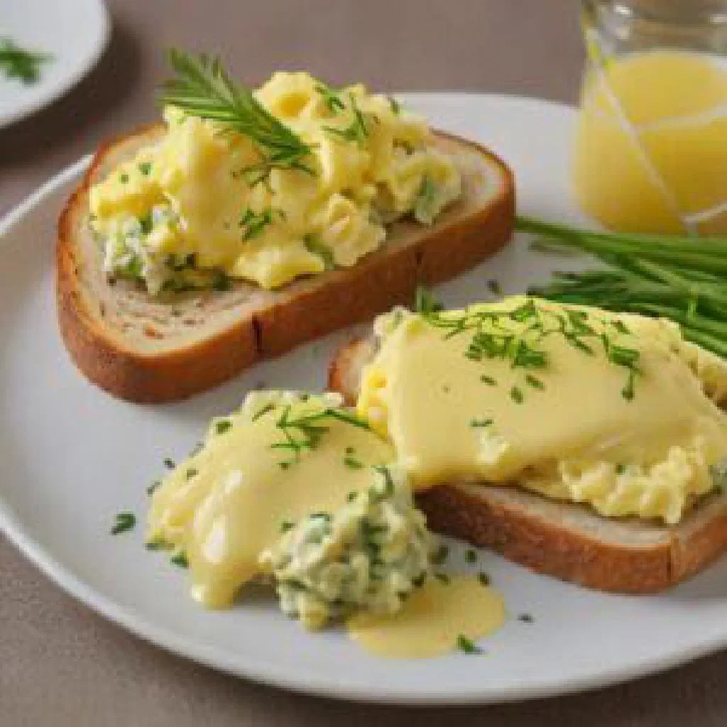 Creamy Viennese scrambled eggs sprinkled with fresh chives