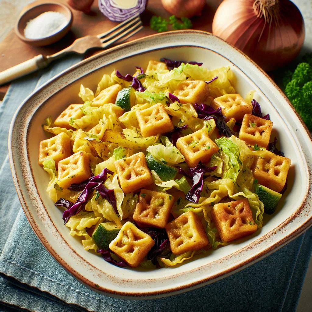Wiener Krautfleckerl with caramelised cabbage and square pasta in a pan