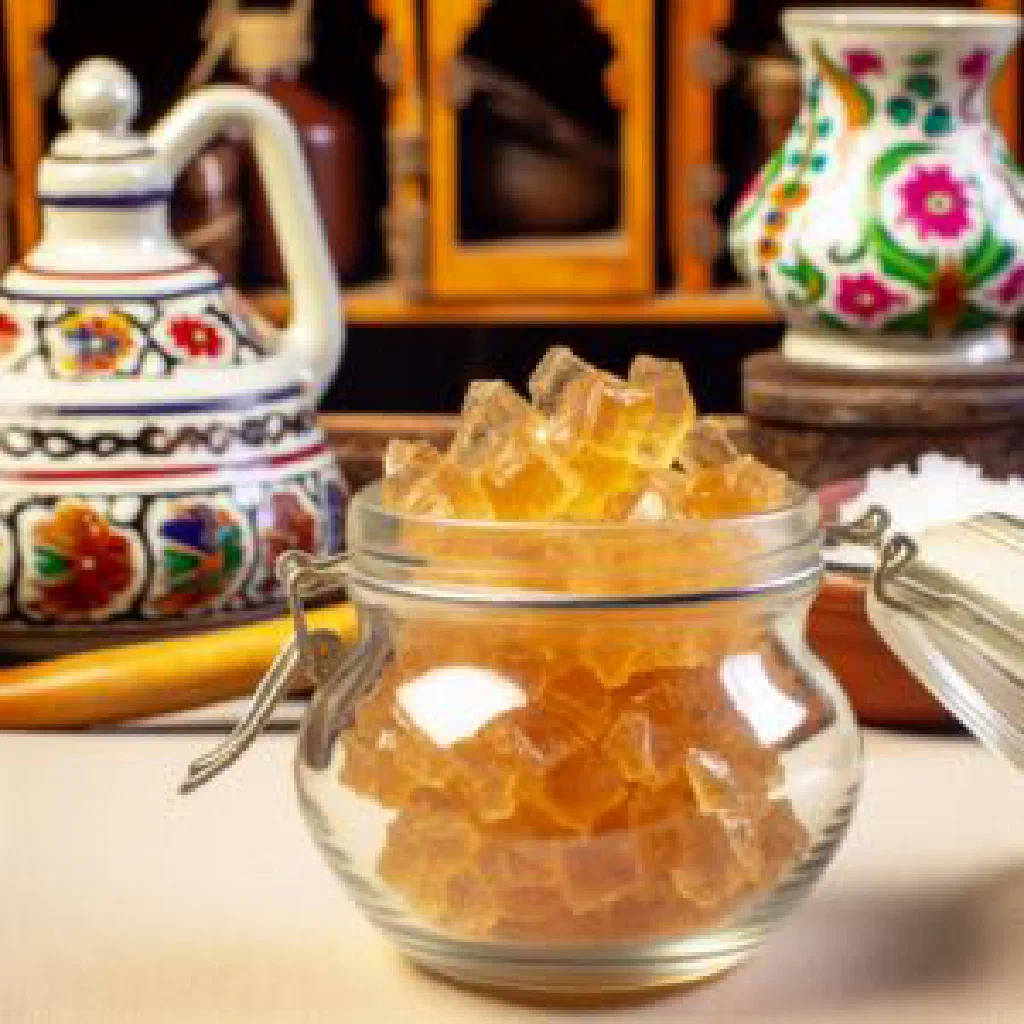 Amber nabat sweet studded with chopped nuts, cut into pieces