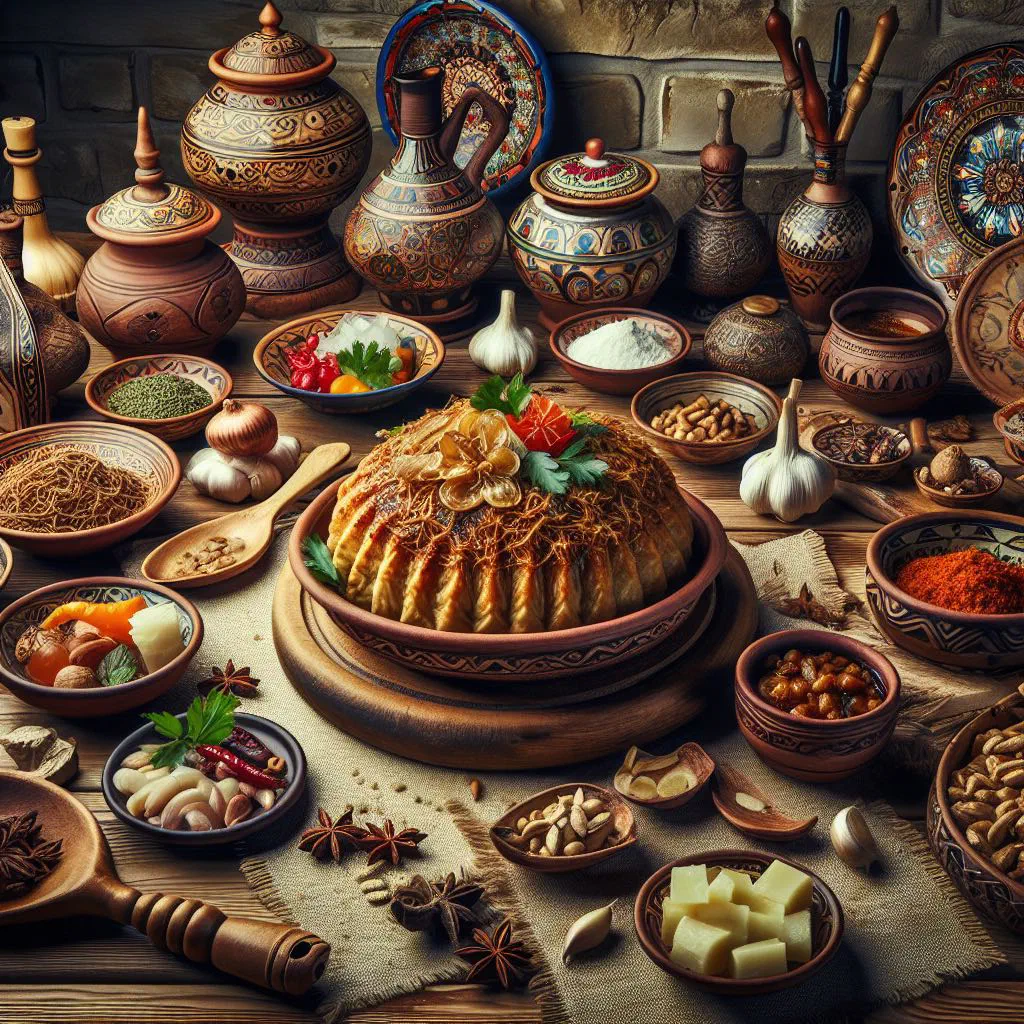Golden fried Azerbaijani qozinag dumplings on a plate with fresh herbs