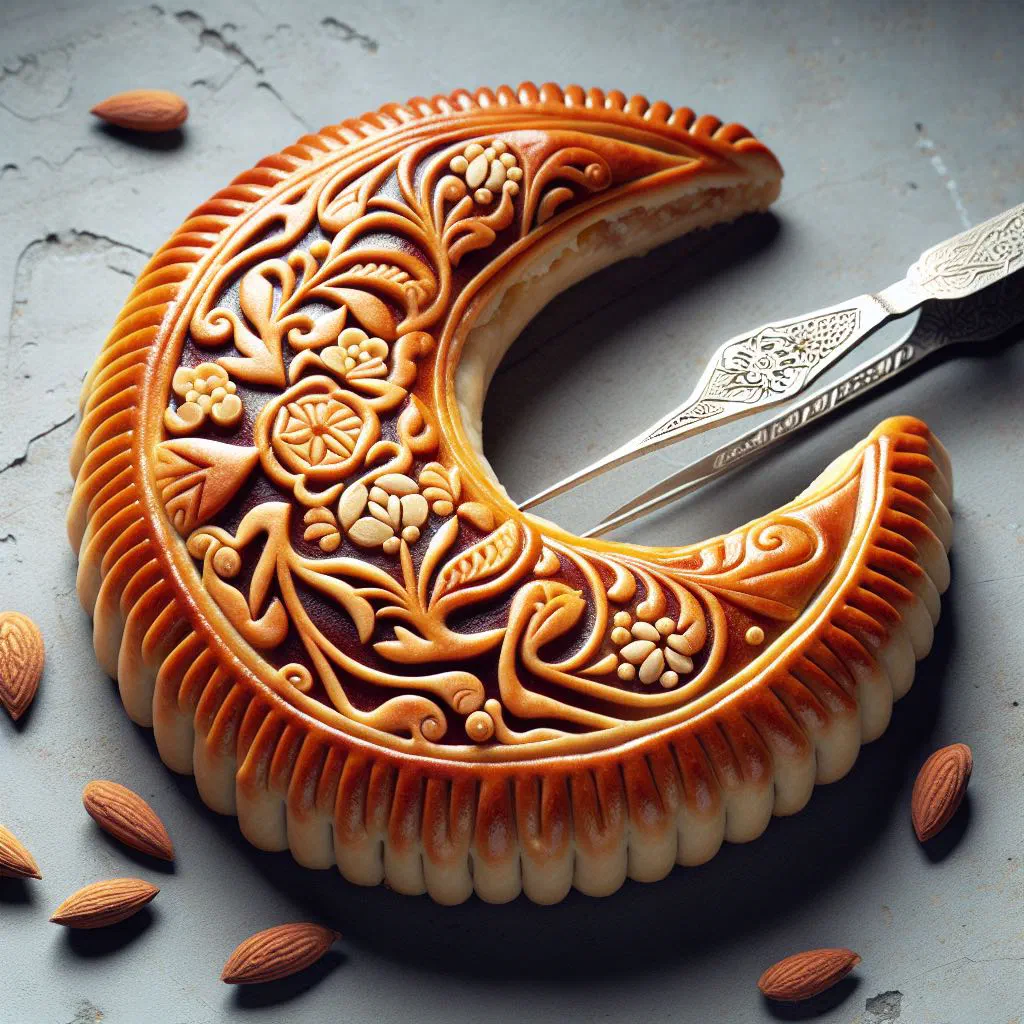 Crescent-shaped şəkərbura pastries filled with sweet walnuts on a plate