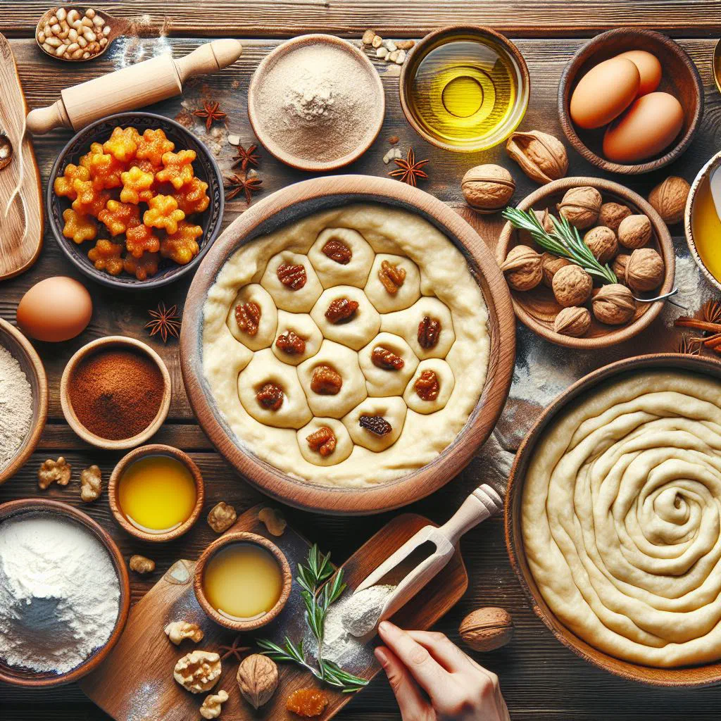 Golden baked shor gogal pastries filled with herbs and onions