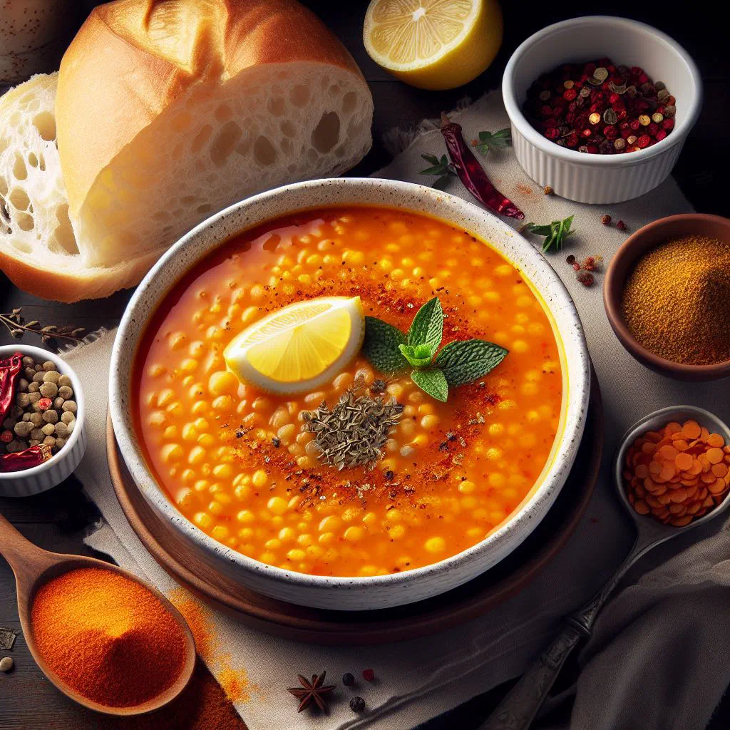 Bowl of Azerbaijani şorba with tender lamb, carrots and fresh parsley