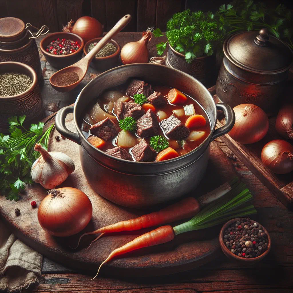 Bowl of hearty Bahamian beef stew with tender beef and vegetables