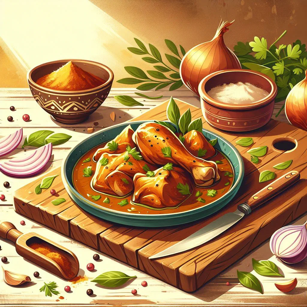 Bahamian chicken curry in a creamy coconut sauce garnished with fresh coriander
