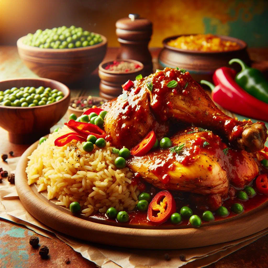 Grilled Bahamian jerk chicken pieces garnished with fresh herbs and lime