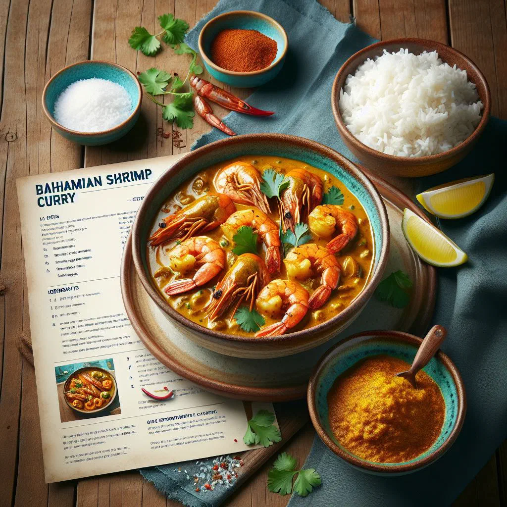 Bahamian shrimp curry in coconut sauce garnished with fresh parsley