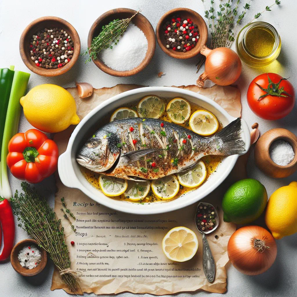 Baked fish fillet with lemon and fresh parsley on a plate