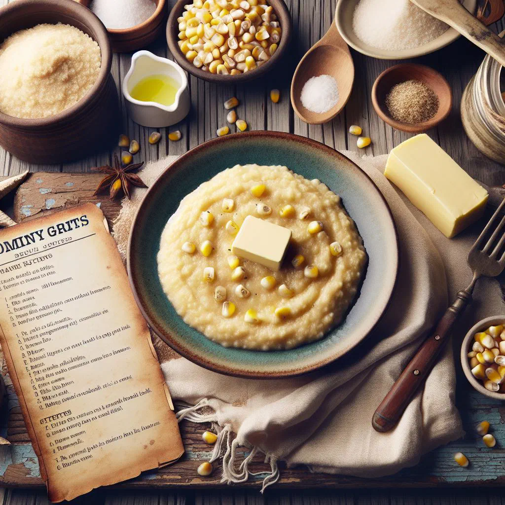 A creamy bowl of Bahamian hominy grits topped with a knob of butter