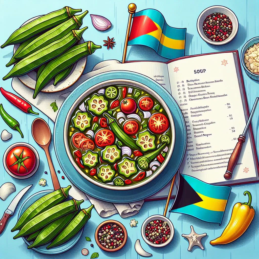 A bowl of Bahamian okra soup with tender okra and fresh vegetables