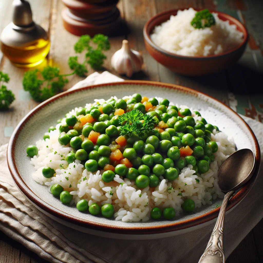 A bowl of Bahamian pigeon peas and rice with fresh herbs