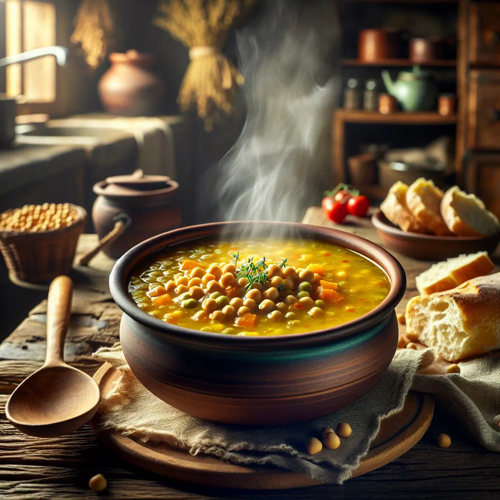 A bowl of Bahamian pigeon peas soup garnished with fresh coriander