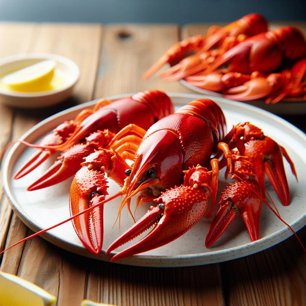 Steamed Bahamian crawfish garnished with fresh lime wedges