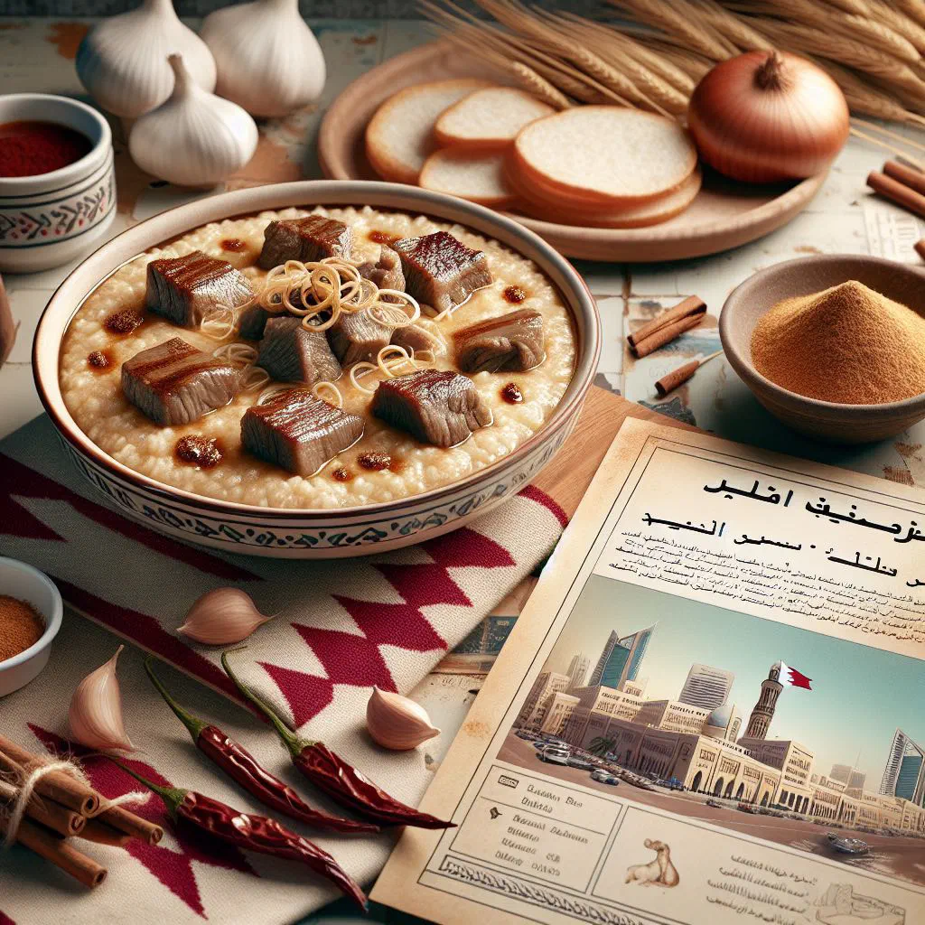 Bowl of creamy Al-Harees topped with ghee and fresh herbs