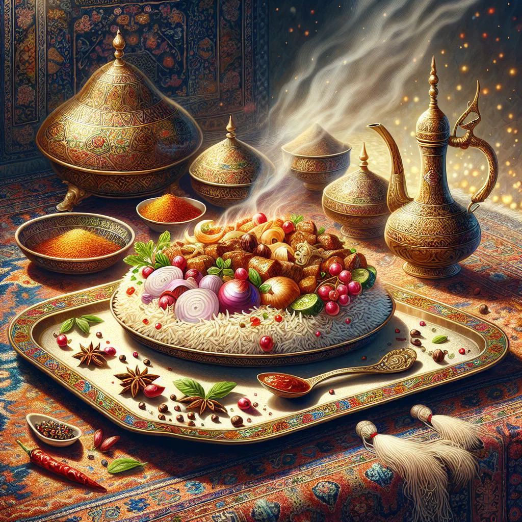 Al-Majboos spiced rice with tender meat and golden onions