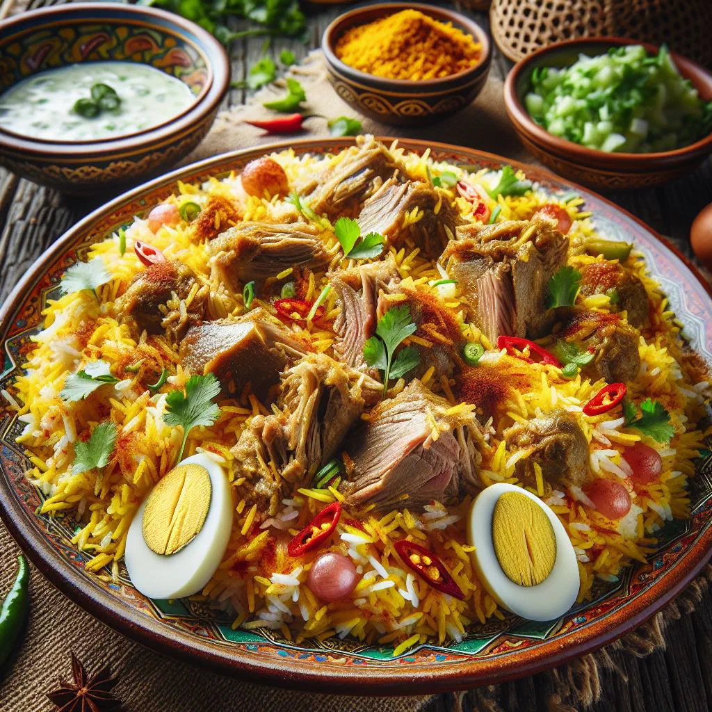Bahraini lamb biryani with spiced basmati rice and fresh coriander