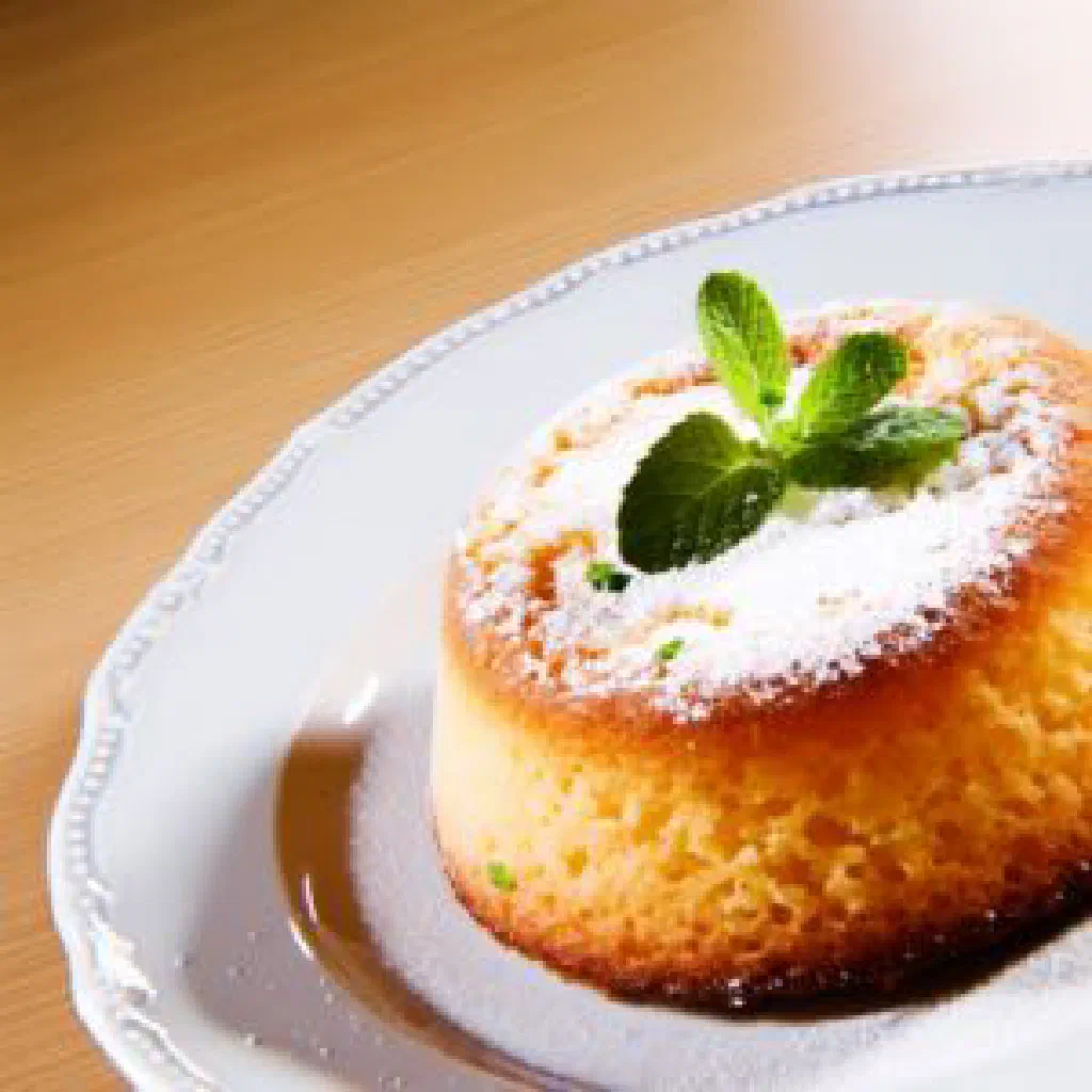 Golden semolina cake soaked in syrup and topped with almonds