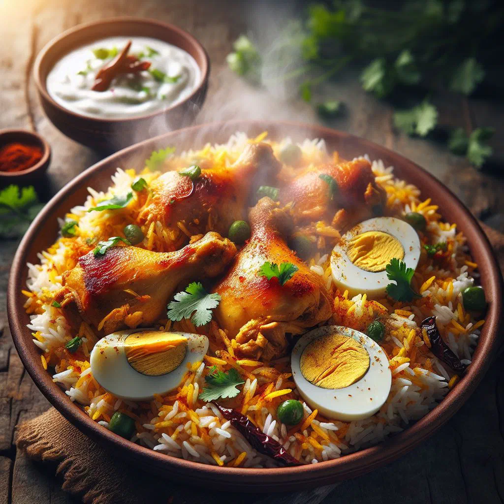 Chicken biryani with fragrant basmati rice and fresh coriander