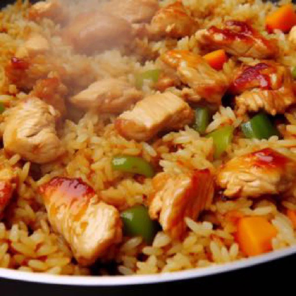 Bahraini gers ogaily spiced rice with tender meat and fresh vegetables