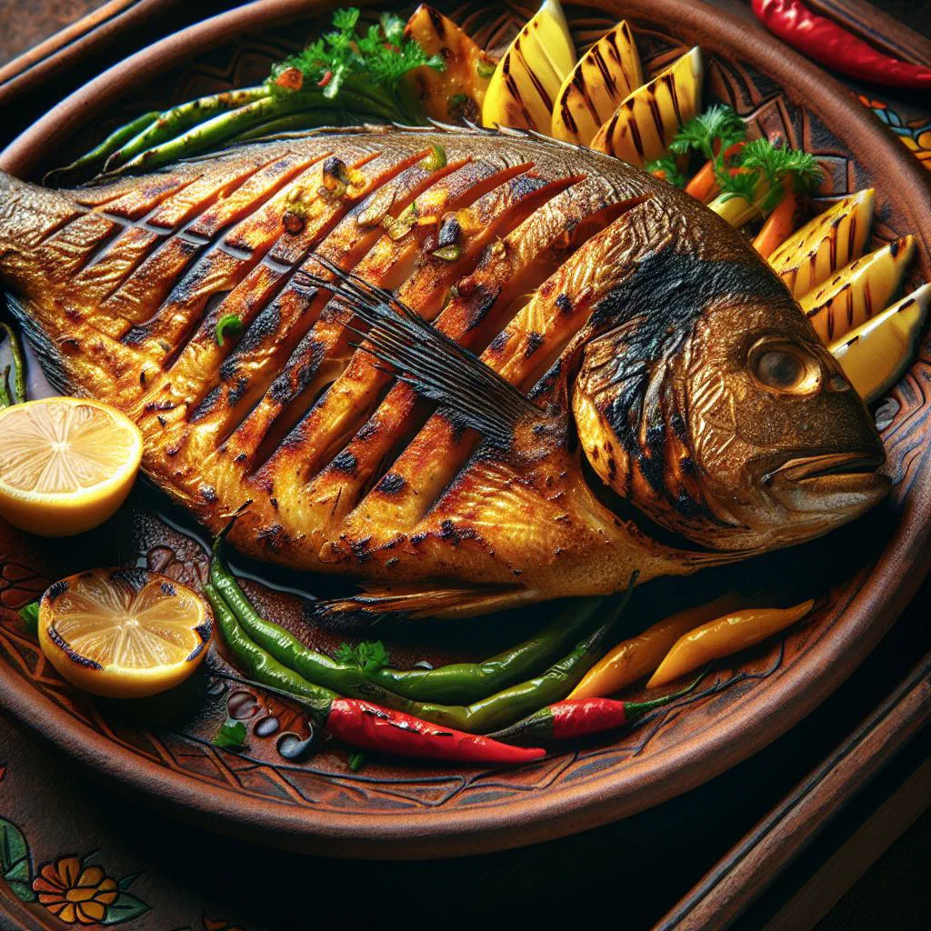 Grilled hammour fillets garnished with fresh herbs and lemon