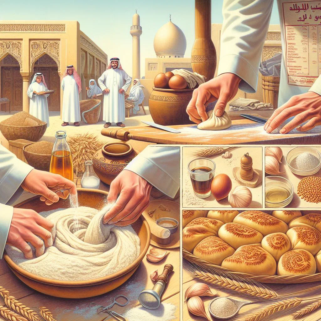 Round Bahraini khubz flatbread served on a plate