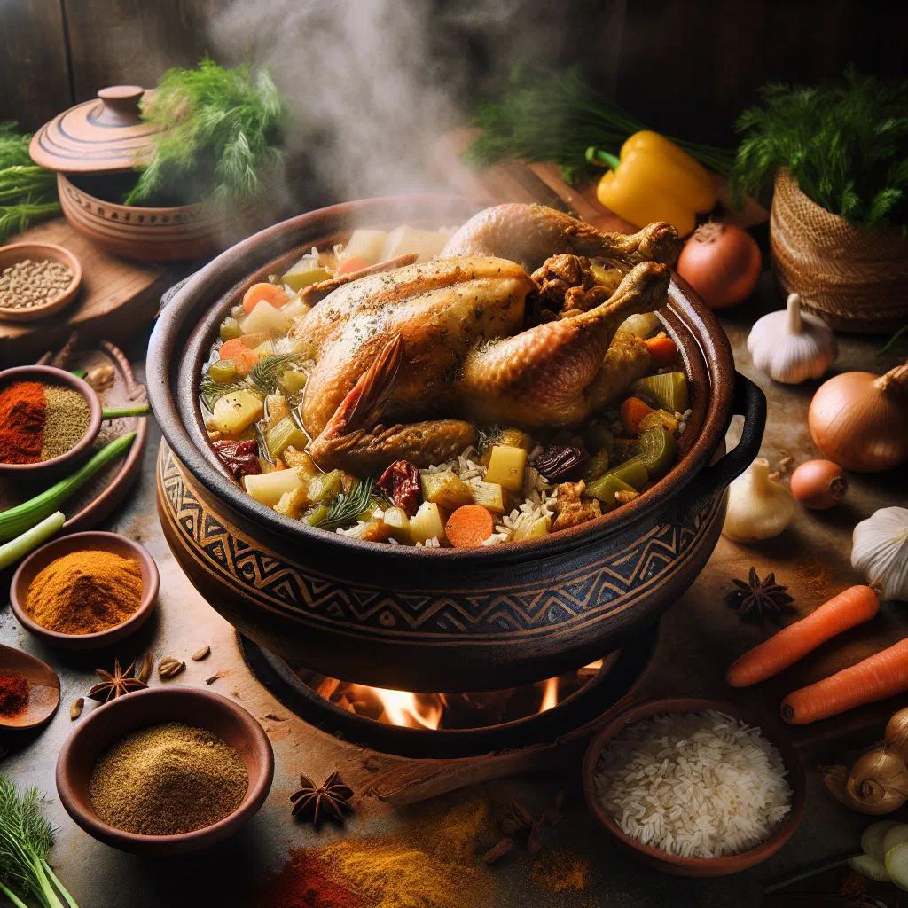 Bowl of Madrouba Dijaj, creamy shredded chicken and rice garnished with parsley