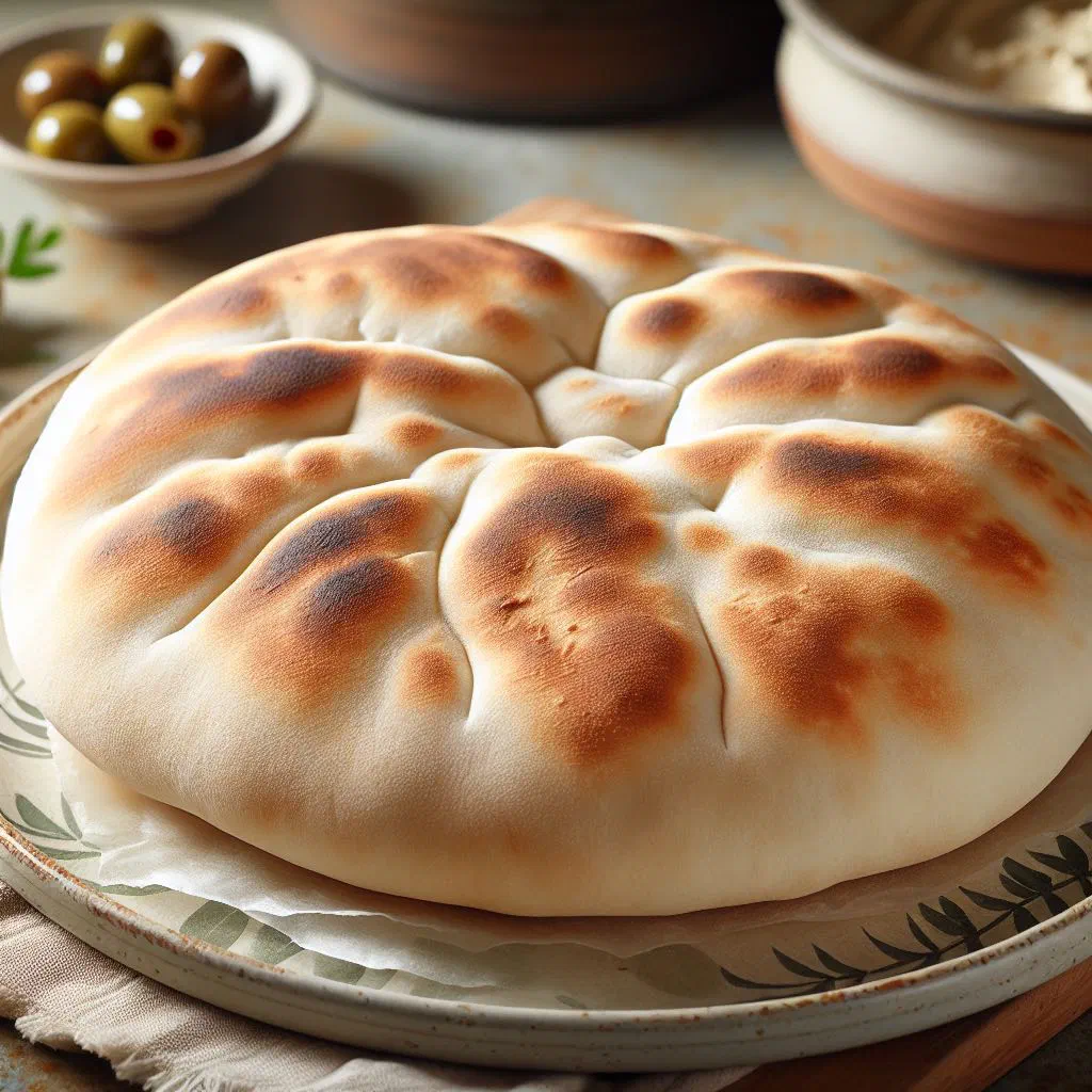 Freshly baked pita bread rounds with soft, puffed centres