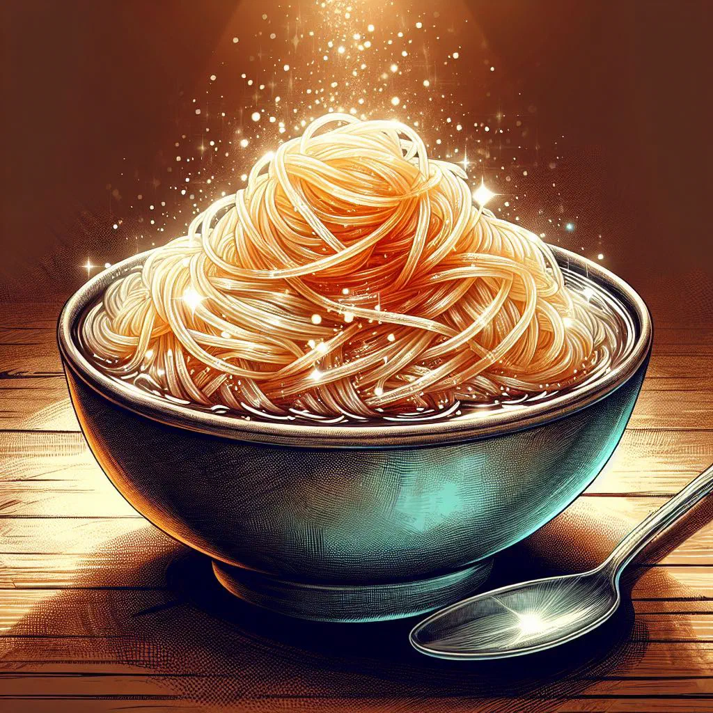 Golden vermicelli sweet garnished with chopped nuts in a bowl