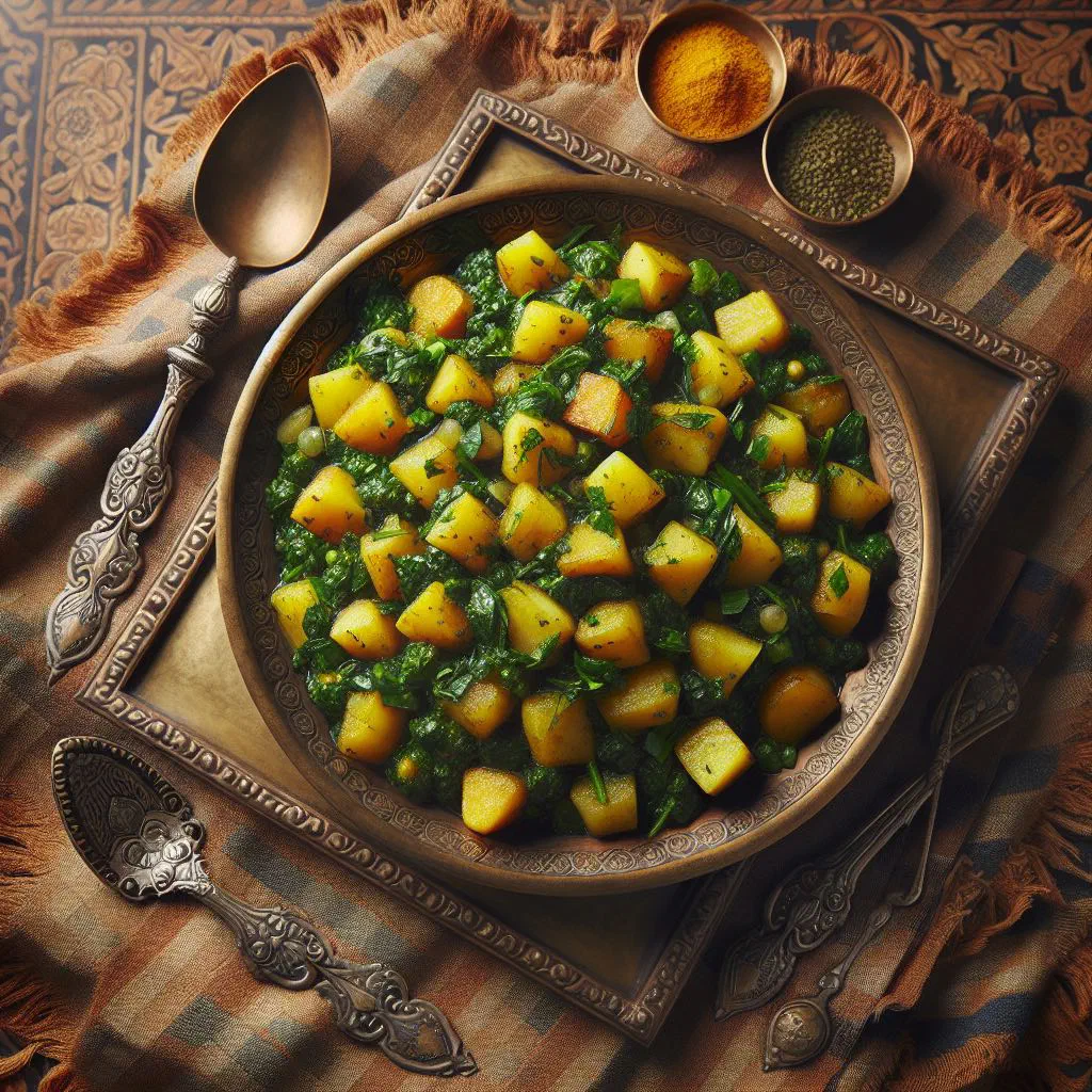 Aloo methi with spiced potatoes and fresh fenugreek leaves