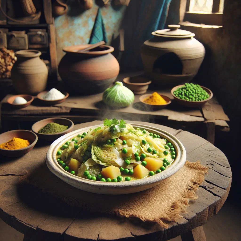 Bowl of spiced Bengali cabbage bandhakopi ghonto garnished with fresh coriander