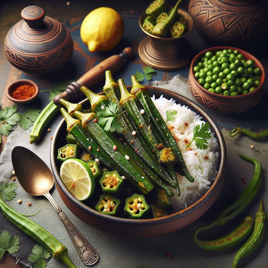 Bhindi bhaji, spiced okra garnished with fresh coriander