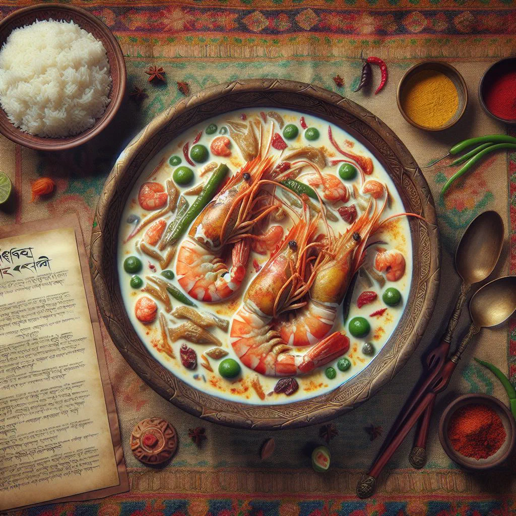 Prawns in a creamy coconut milk sauce garnished with fresh coriander