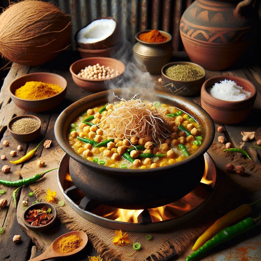 Bowl of creamy cholar dal garnished with coconut and fresh coriander
